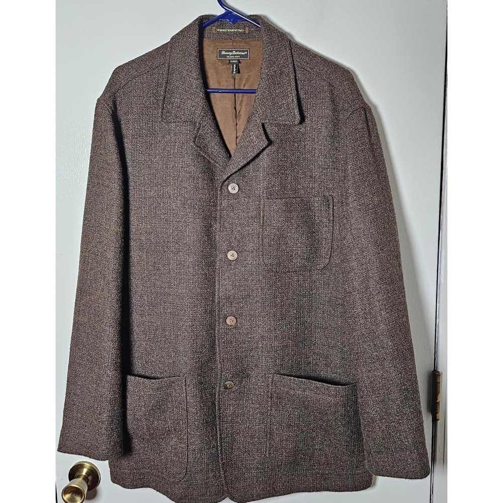 Tommy Bahama Island Soft Mens Large Brown Tweed Italian Wool Blend Blazer Jacket